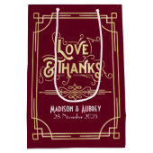 Liefde & Bedankt Art Deco Bruiloft Goud Bourgondië Medium Cadeauzakje (Achterkant)