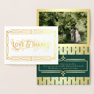 Liefde & Bedankt Art Deco Bruiloft Goud Groen Foto Folie Kaarten