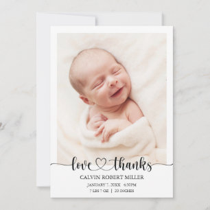 Liefde Bedankt Baby geboorte Aankondiging Fotokaar