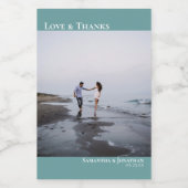 Liefde & Bedankt Blauwgroen Eenvoudige bruiloft fo Wijn Etiket (Enkel label)