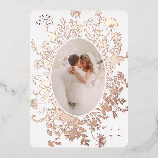 Liefde & Bedankt Bloemen Roos Goudfolie Dank je ka Folie Uitnodiging (Voorkant)