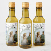 Liefde & Bedankt Blue Wildflowers Trouwfoto Mini Wijn Etiket (Flessen)