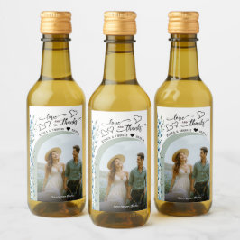 Liefde & Bedankt Blue Wildflowers Trouwfoto Mini Wijn Etiket