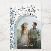 Liefde & Bedankt Blue Wildflowers Trouwfoto Mini Wijn Etiket (Enkel label)