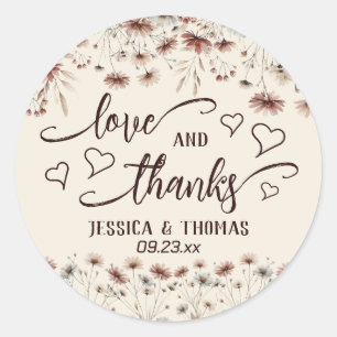 Liefde & Bedankt Boho Wildflowers Earthtone Weddin Ronde Sticker