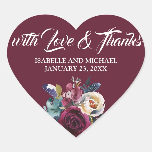 Liefde & Bedankt Bourgondië, Witte Bruiloft Hart Sticker (Voorkant)