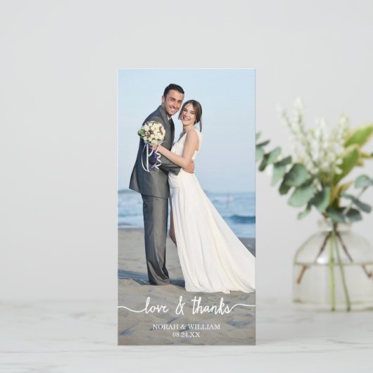 Liefde & Bedankt bruiloft Dank u fotokaart (Staand voorkant)
