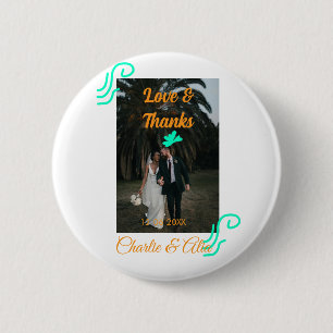 Liefde & bedankt bruiloft paar foto modern add ora ronde button 5,7 cm
