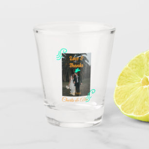 Liefde & bedankt bruiloft paar foto modern add ora shot glas