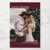 Liefde & Bedankt Burgundy Simple Weduwfoto Mini Wijn Etiket (Enkel label)