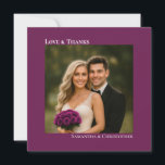 Liefde Bedankt Cassis Paars Weddenschap Foto bedan Notitiekaartje<br><div class="desc">Deze bruiloft bedankt je kaarten zijn eenvoudig,  minimalistisch en mooi. Maak een schoon ontwerp met een vierkante foto op een paarse,  magenta of bessen achtergrond met de titel "Love & Bedankt" en jouw naam.</div>
