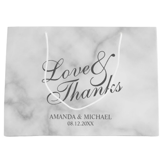 Liefde & Bedankt Classy Elegant Marmer Bruiloft Fa Groot Cadeauzakje (Voorkant)