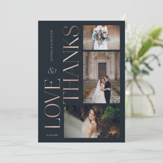 Liefde & Bedankt Classy Navy Roos Gold Wedding Fot (Staand voorkant)