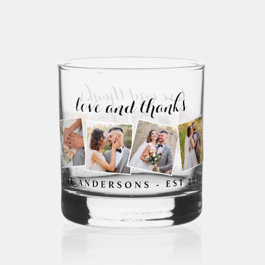 Liefde & Bedankt Custom Fotocollage Modern Wedding Whisky Glas (Achterkant)