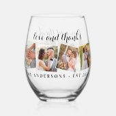 Liefde & Bedankt Custom Fotocollage Modern Wedding Wijnglas Zonder Voet (Voorkant)