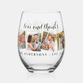 Liefde & Bedankt Custom Fotocollage Modern Wedding Wijnglas Zonder Voet (Achterkant)