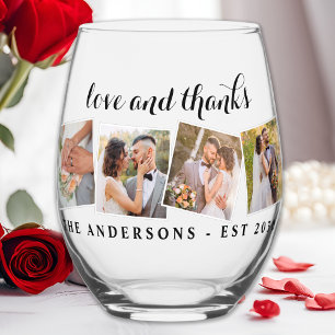Liefde & Bedankt Custom Fotocollage Modern Wedding Wijnglas Zonder Voet