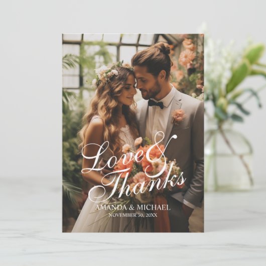 'Liefde & Bedankt' Custom Photo Wedding Bedankkaart (Staand voorkant)