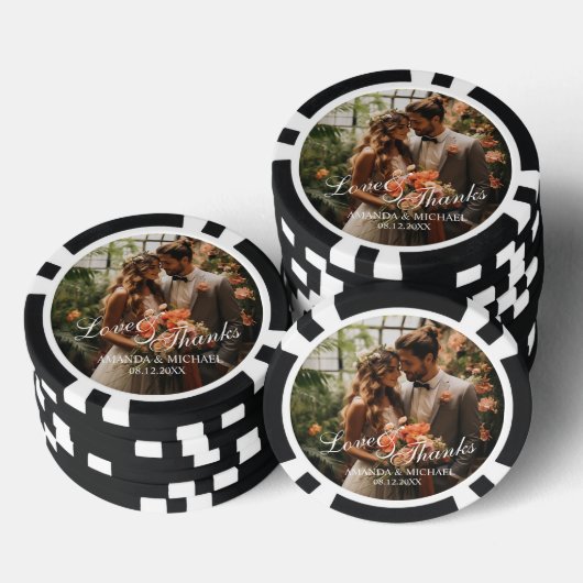 'Liefde & Bedankt' Custom Photo Wedding Favoriet Poker Chips (Opstapeling)