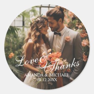 'Liefde & Bedankt' Custom Photo Wedding Favoriet Ronde Sticker