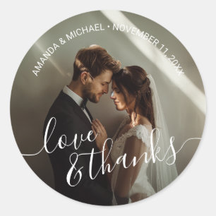 'Liefde & Bedankt' Custom Photo Wedding Favoriet Ronde Sticker
