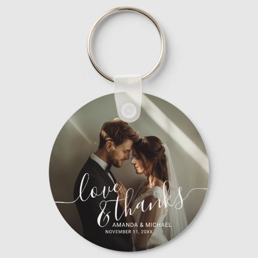 'Liefde & Bedankt' Custom Photo Wedding Favoriet Sleutelhanger (Voorkant)