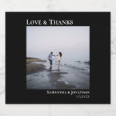 Liefde & Bedankt Eenvoudig Zwart Modern Wedding Fo Sparkling Wijnetiket (Enkel label)