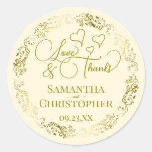 Liefde & Bedankt Elegant Gold & Cream Wedding Ronde Sticker