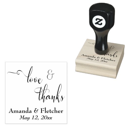 Liefde & Bedankt Elegant Script Typografie w / Det Rubberstempel (Gestempeld)