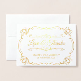 Liefde & Bedankt Elegante bruiloft Dank u voor uw Folie Kaarten