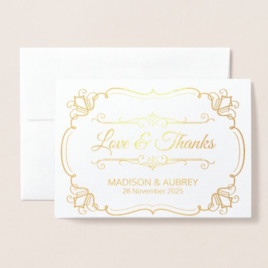 Liefde & Bedankt Elegante bruiloft Dank u voor uw  Folie Kaarten (Voorkant met envelop)