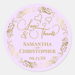 Liefde & Bedankt Elegante Lila Paarse & gouden bru Ronde Sticker