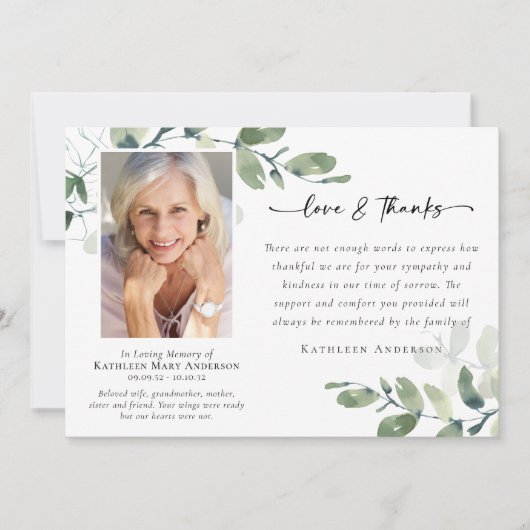 Liefde & Bedankt Eucalyptus Begrafenisfoto (Voorkant)