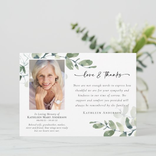 Liefde & Bedankt Eucalyptus Begrafenisfoto (Staand voorkant)