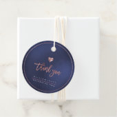 Liefde + Bedankt, Faux Roos Gold+Iridescent marine Bedankjes Labels (In situ)