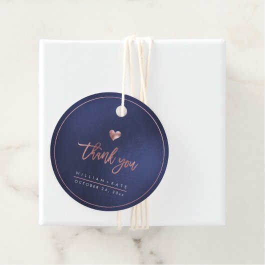 Liefde + Bedankt, Faux Roos Gold+Iridescent marine Bedankjes Labels (In situ)