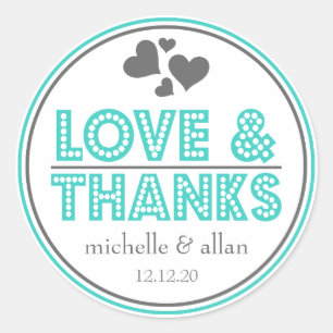 Liefde & Bedankt Favor Stickers (Blauwgroen / Grij