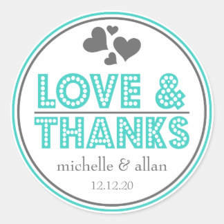 Liefde & Bedankt Favor Stickers (Blauwgroen / Grij