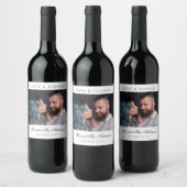 Liefde & Bedankt Formele Black Script Foto bruilof Wijn Etiket (Flessen)