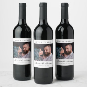 Liefde & Bedankt Formele Black Script Foto bruilof Wijn Etiket