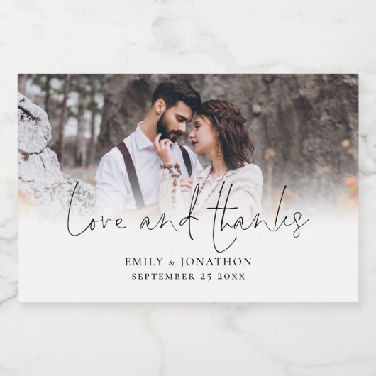 Liefde Bedankt Fotobekledingsnamen Datum Weddensch Sparkling Wijnetiket (Enkel label)