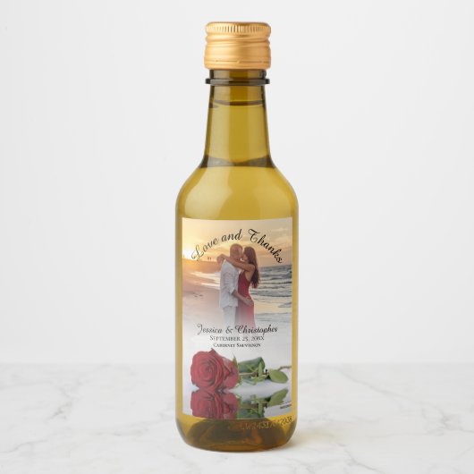 Liefde & Bedankt Foto's & Red Rose Wedding Mini Wijn Etiket (Voorkant)