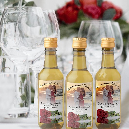 Liefde & Bedankt Foto's & Red Rose Wedding Mini Wijn Etiket