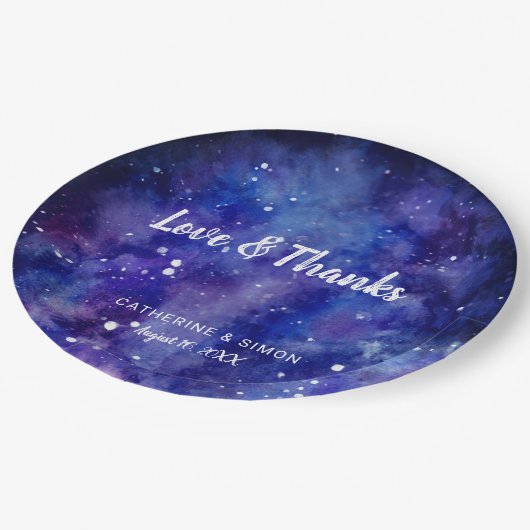 Liefde & Bedankt Galaxy Bruiloft Sterrennacht Leuk Papieren Bordje (Gekanteld)