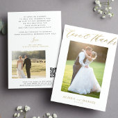 Liefde bedankt gouden script 2 foto bruiloft dank  kaart