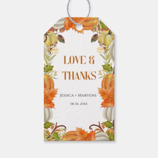 Liefde & bedankt Herfst pompoen bruiloft Cadeaulabel (Voorkant)