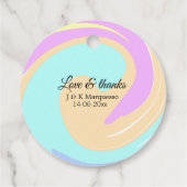 Liefde & bedankt kleurrijke marmeren bruiloft naam bedankjes labels (Achterkant)