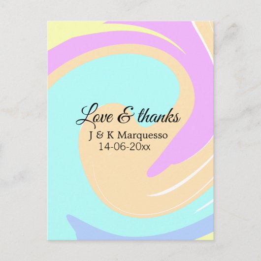 Liefde & bedankt kleurrijke marmeren bruiloft naam briefkaart (Voorkant)