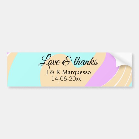Liefde & bedankt kleurrijke marmeren bruiloft naam bumpersticker (Voorkant)