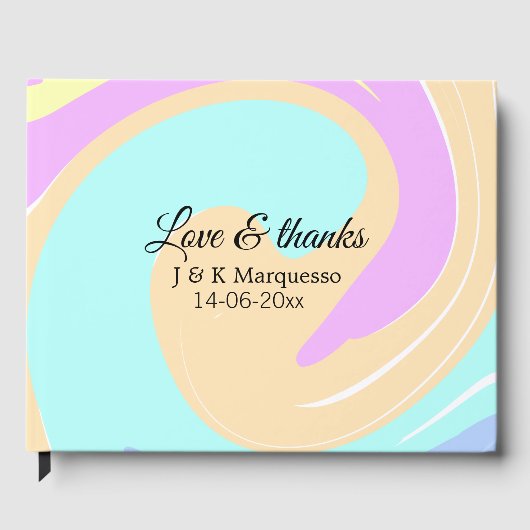 Liefde & bedankt kleurrijke marmeren bruiloft naam gastenboek (Voorkant)